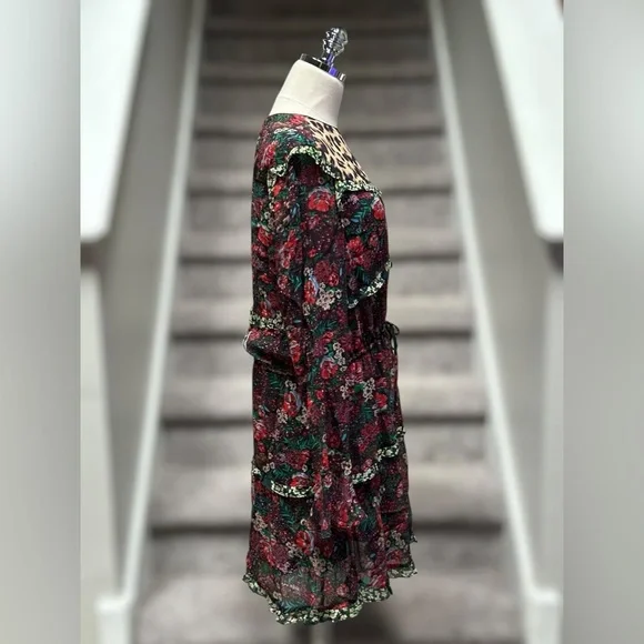 Anthropologie Scotch & Soda Leopard & Lillies Floral Long Sleeve Mini Dress Chic - Picture 11 of 16